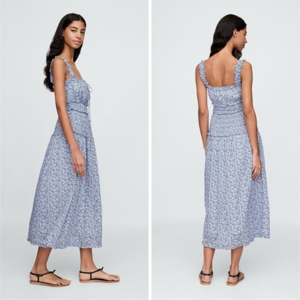 Gap x DOEN Blue Cotton Floral Midi Dress Size Medium